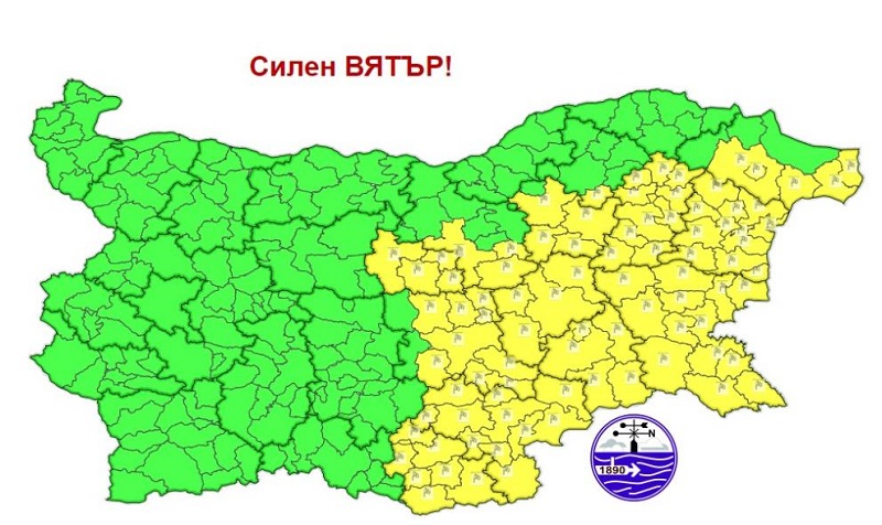 Жълт код за силен вятър утре в Бургаско