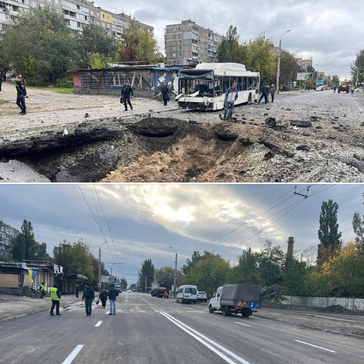 Как го правят в Украйна: За една нощ в Днипро поправиха пътищата, поразени от руските ракети