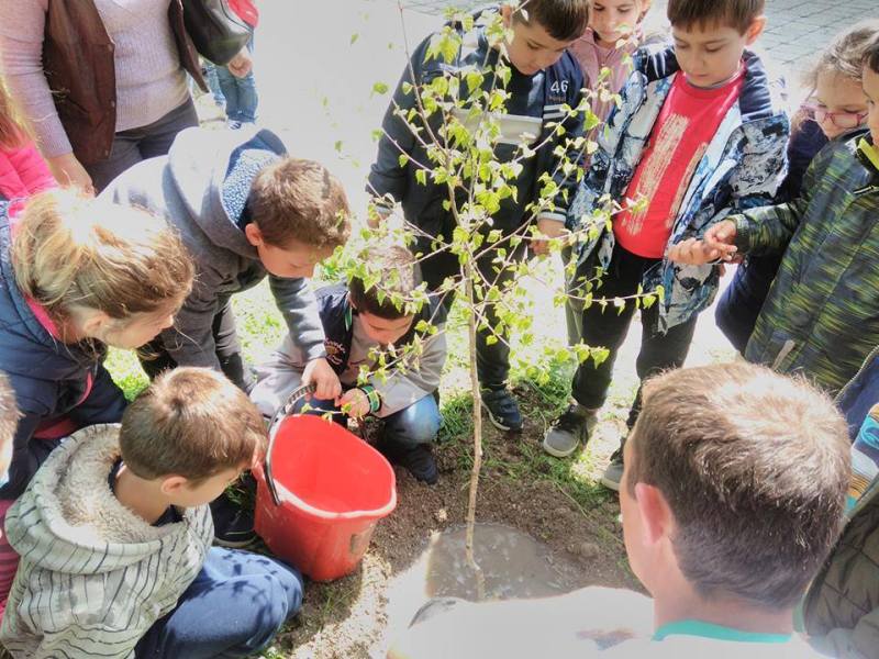 Първокласници садиха дръвчета за Деня на Земята