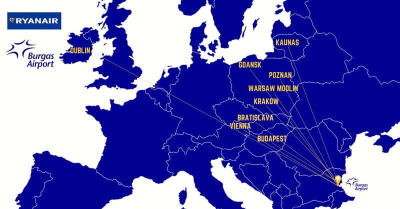 Ето до къде ще лети Ryanair от Варна и Бургас през 2024 г.
