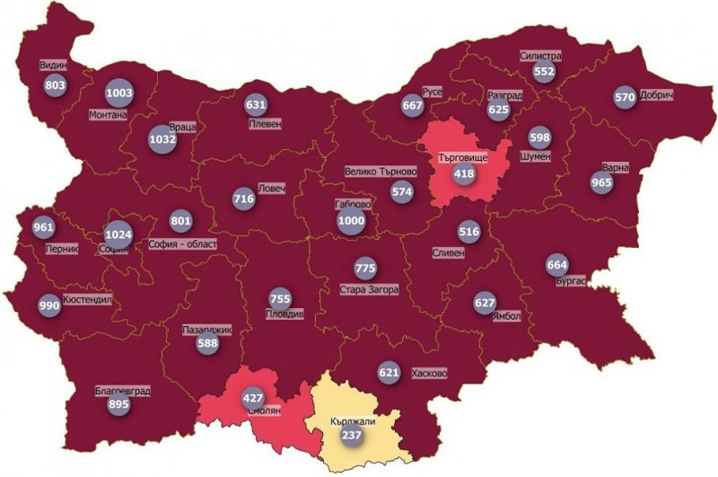 COVID-19 в България: Само една област е в жълтата зона