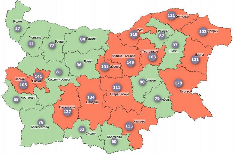 Бургас е в оранжевата зона с най-голяма заболеваемост от ковид