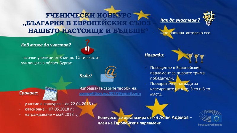 Ученически конкурс „България в Европейския съюз” – нашето настояще и бъдеще
