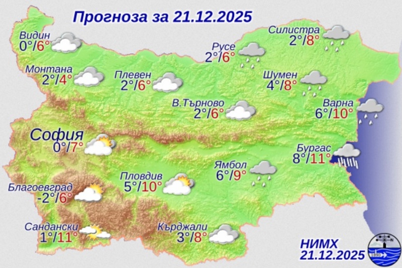 Мъгла, облаци и дъжд в неделния ден
