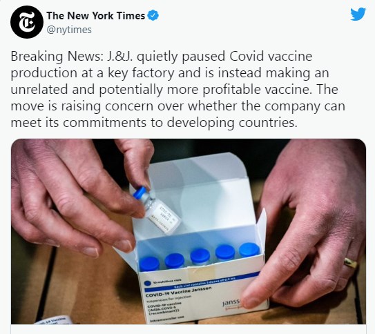 Johnson & Johnson временно спира производството на ваксината си за коронавирус