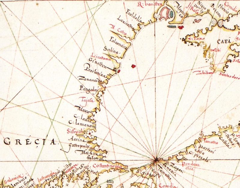 Созопол върху карта на Жоао Тейшейра Алберназ от 1630 година